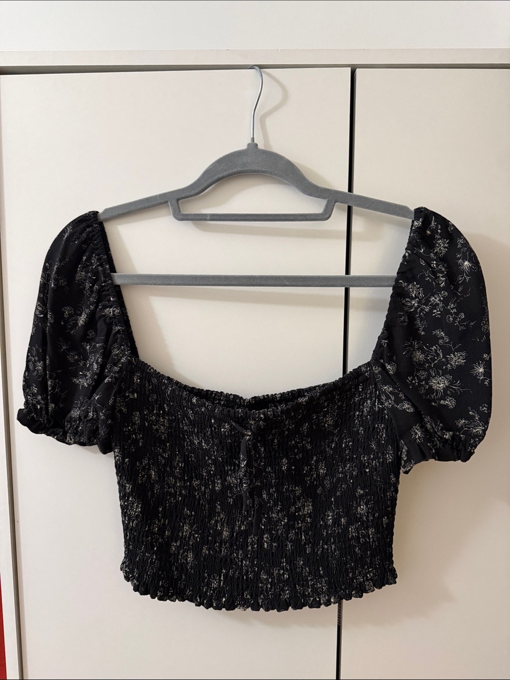 Aritzia Wilfred Black Floral Smocked Blouse